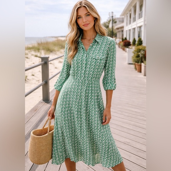 Zara Dresses & Skirts - ZARA Green & White Printed Midi Shirt Dress | Size Small | 100% Viscose